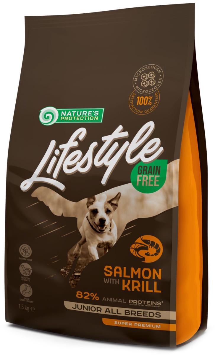 Корм сухой Nature's Protection Lifestyle Grain Free Salmon with Krill Junior All Breeds для юниоров беззерновой 1,5 кг (4771317456861)