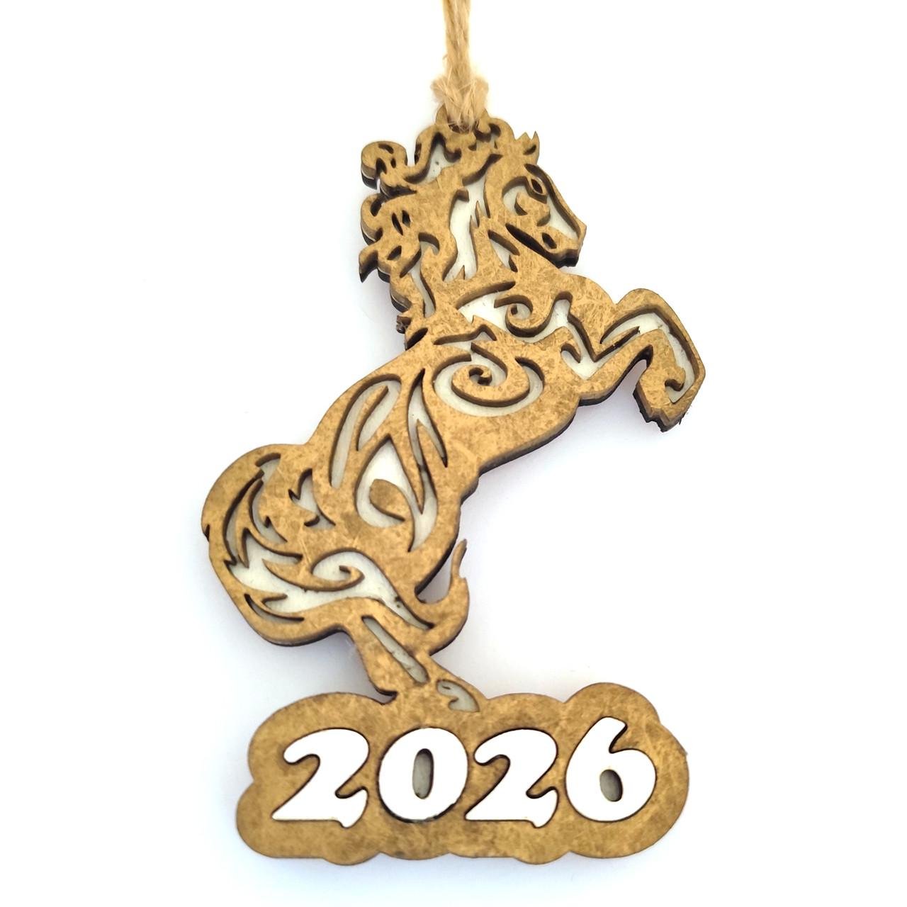 Игрушка новогодняя Год Лошади 2026 с магнитом ХДФ 10х6,5 см Золотистый (2787659069) - фото 1 Игрушка новогодняя Год Лошади 2026 с магнитом ХДФ 10х6,5 см Золотистый (2787659069) - фото 1