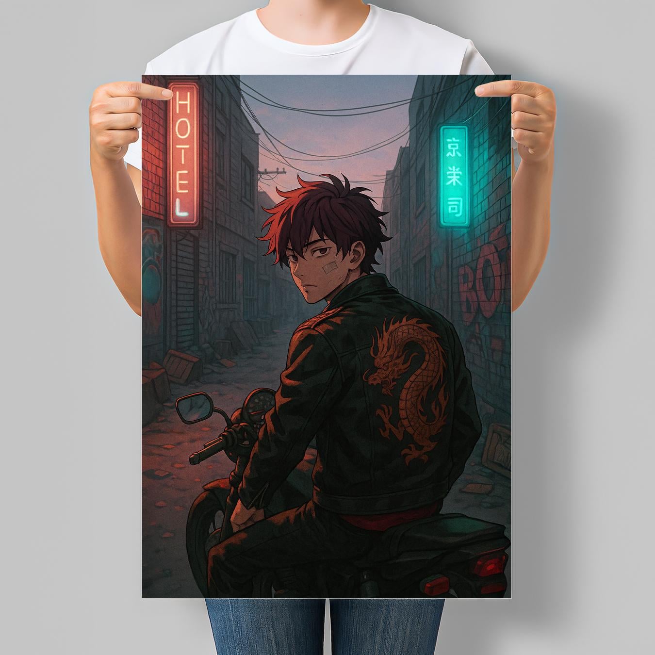 Постер в стиле аниме Байкер в куртке с драконом 42x60 см A2 без рамки (ANIME109_A2) Постер в стиле аниме Байкер в куртке с драконом 42x60 см A2 без рамки (ANIME109_A2)