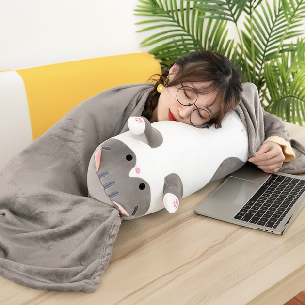 Мягкая игрушка с пледом Кот-батон 60 см 110х160 см Серый (2117-241) - фото 5