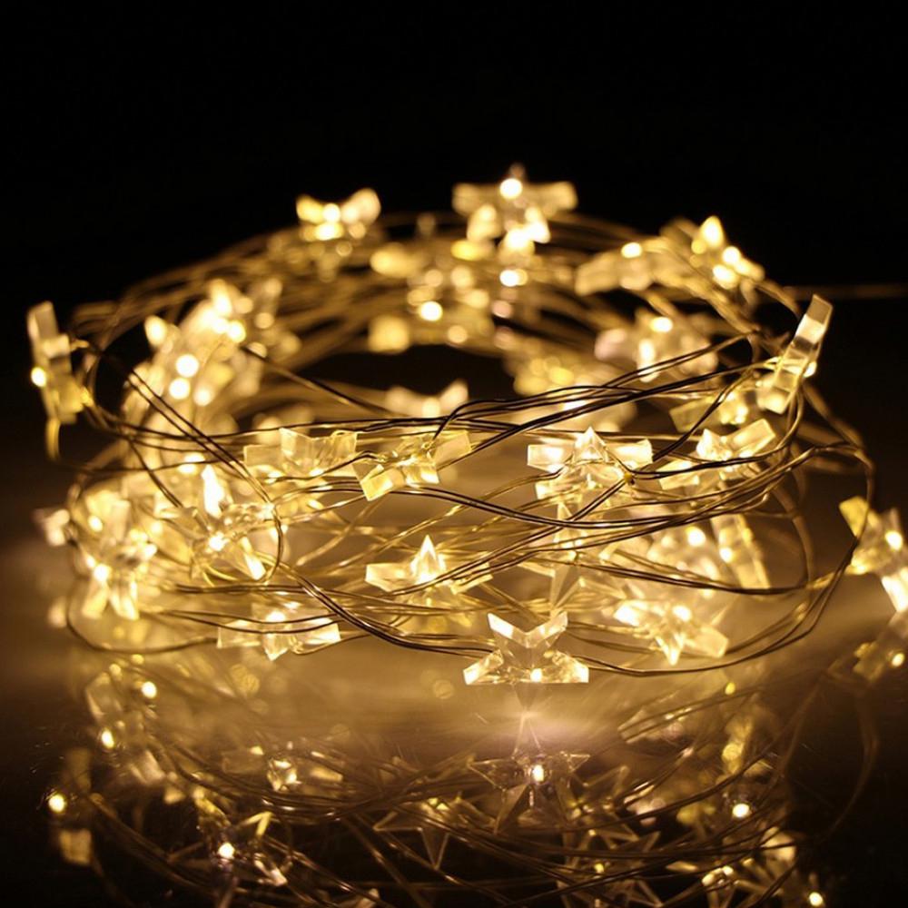 Гирлянда роса со звездочками на батарейках и USB 2 м 20LED Теплый Белый Гирлянда роса со звездочками на батарейках и USB 2 м 20LED Теплый Белый