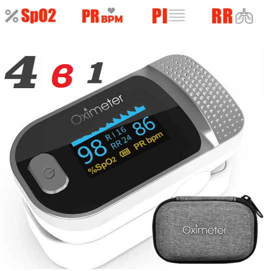 Пульсоксиметр на палец Oximeter 134R B03 для измерения SPO2/PR/PI/RR с OLED экраном и чехлом Белый - фото 4