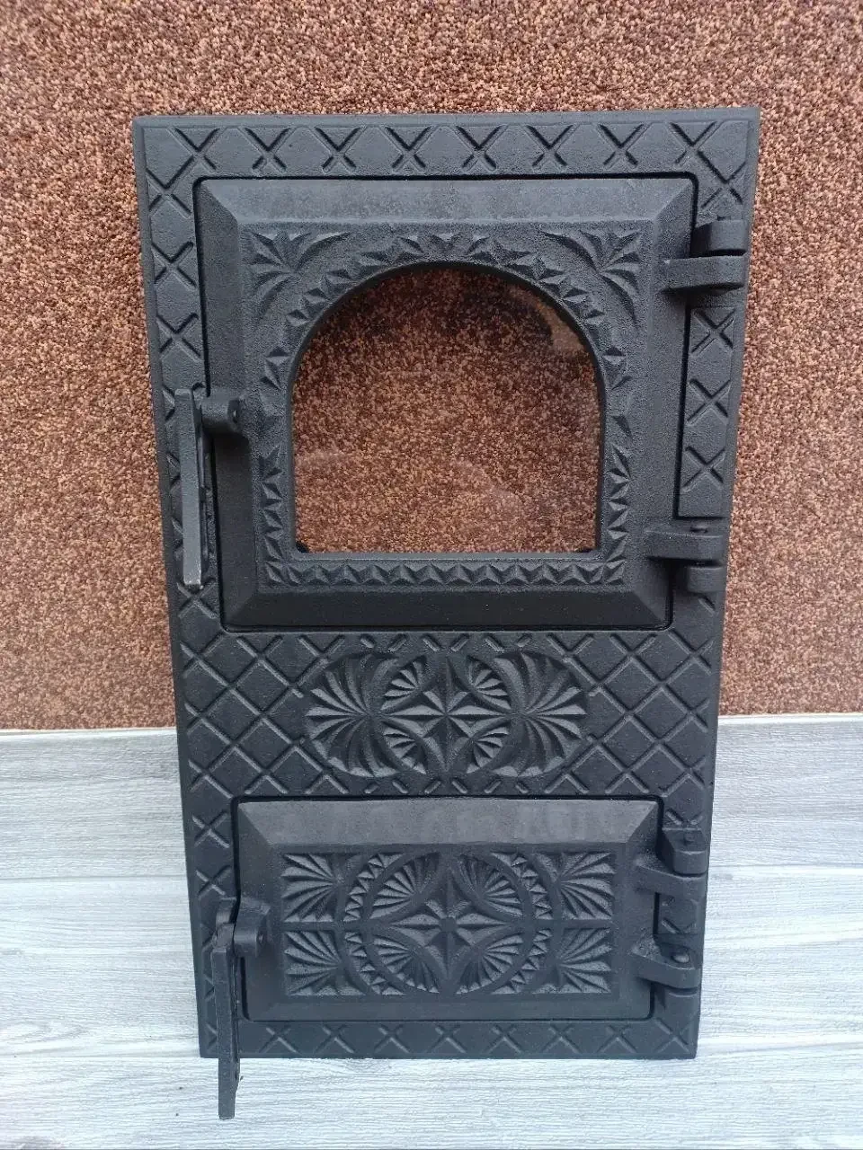 Дверцята пічні чавунні спарені Вікторія з термосклом 505х290 мм