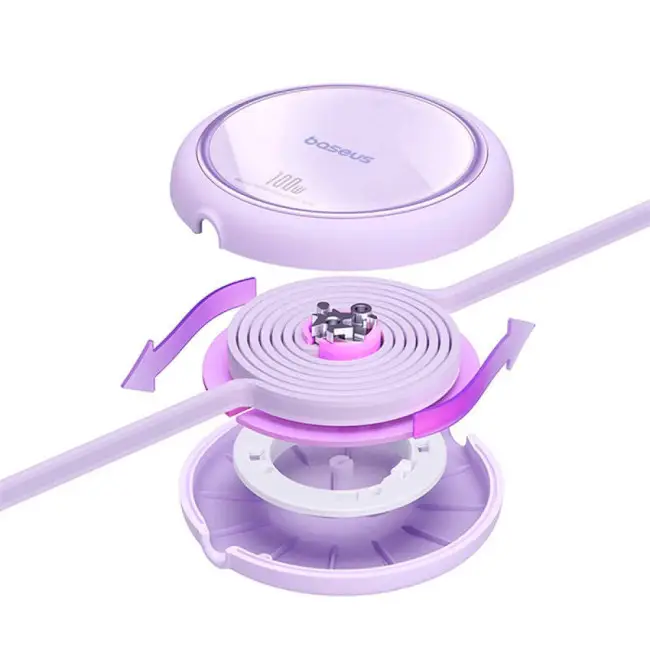 Кабель BASEUS Free2Draw Mini Retractable Charging Cable Type-C to Type-C P10364500511-00 100W 1 м Purple - фото 5