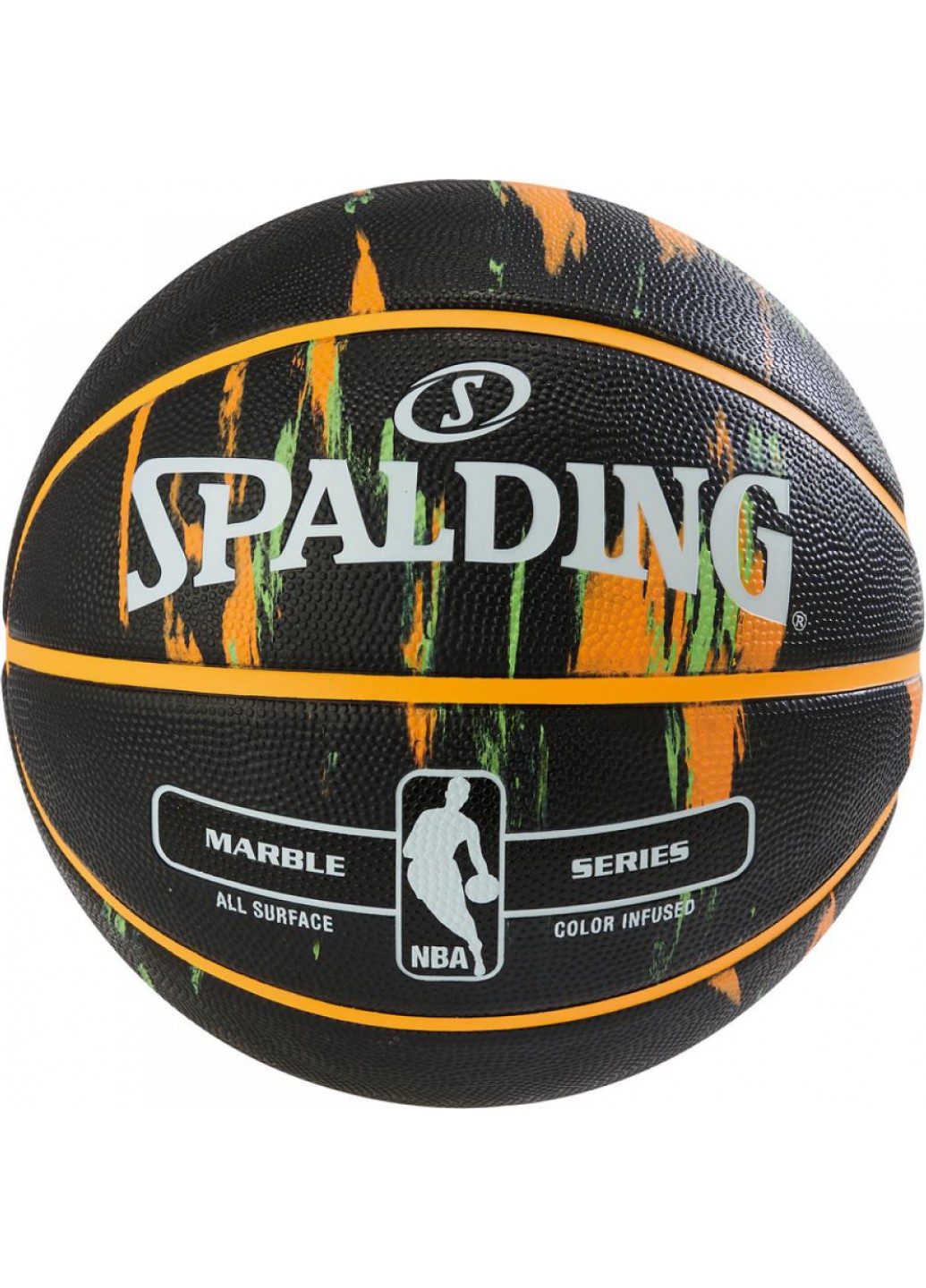 Мяч баскетбольный Spalding NBA Marble Outdoor Size 7 Черный/Оранжевый/Зеленый
