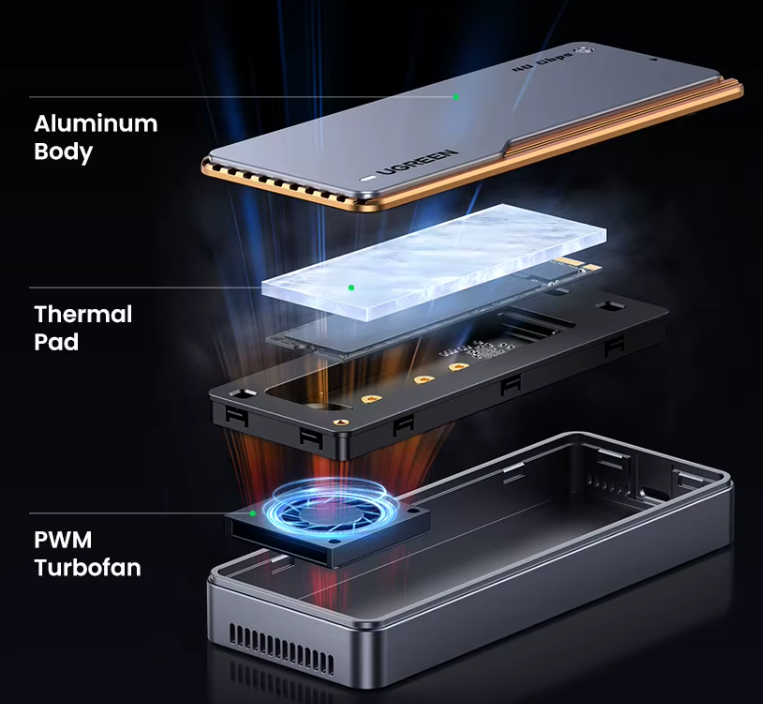 Кишеня зовнішня UGREEN CM642 40Gbps M.2 NVMe SSD to USB4 SSD Case - фото 4