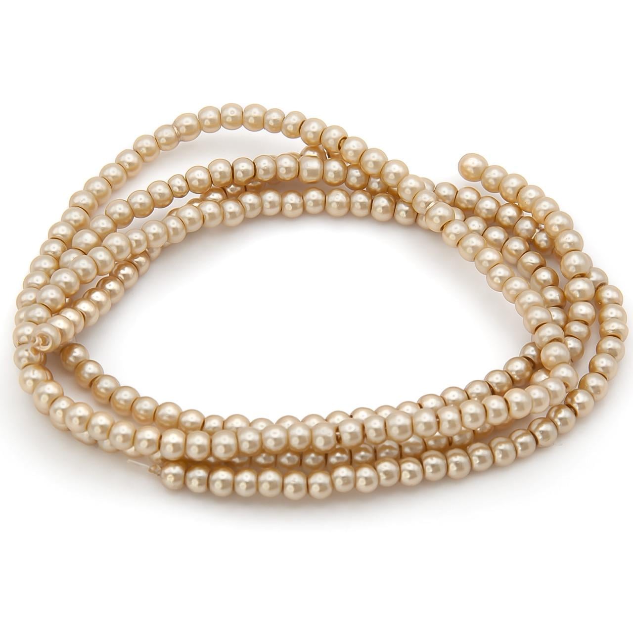 Бусины стеклянные на нитке под жемчуг 3 мм 62 см 215 шт. Шампан/Бежевый (БЖ0003ш42)