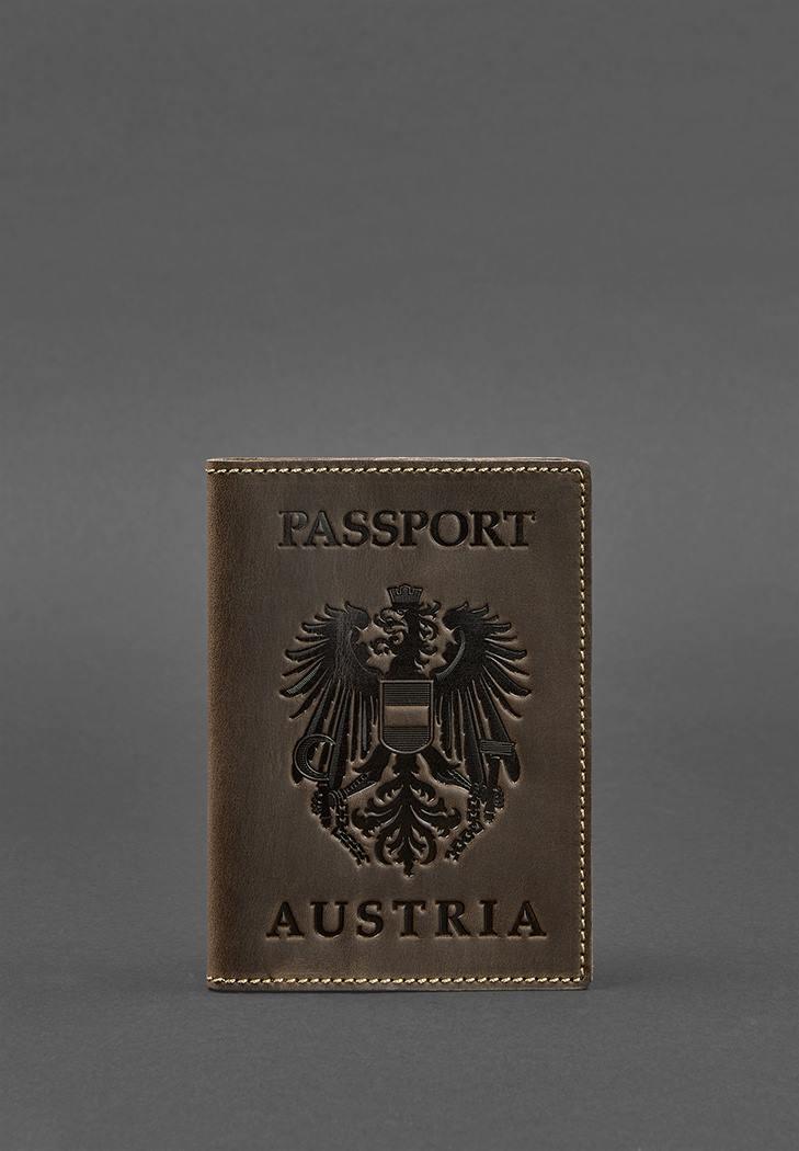 Обложка кожаная для паспорта с австрийским гербом Crazy Horse Темно-коричневый (A-027225)