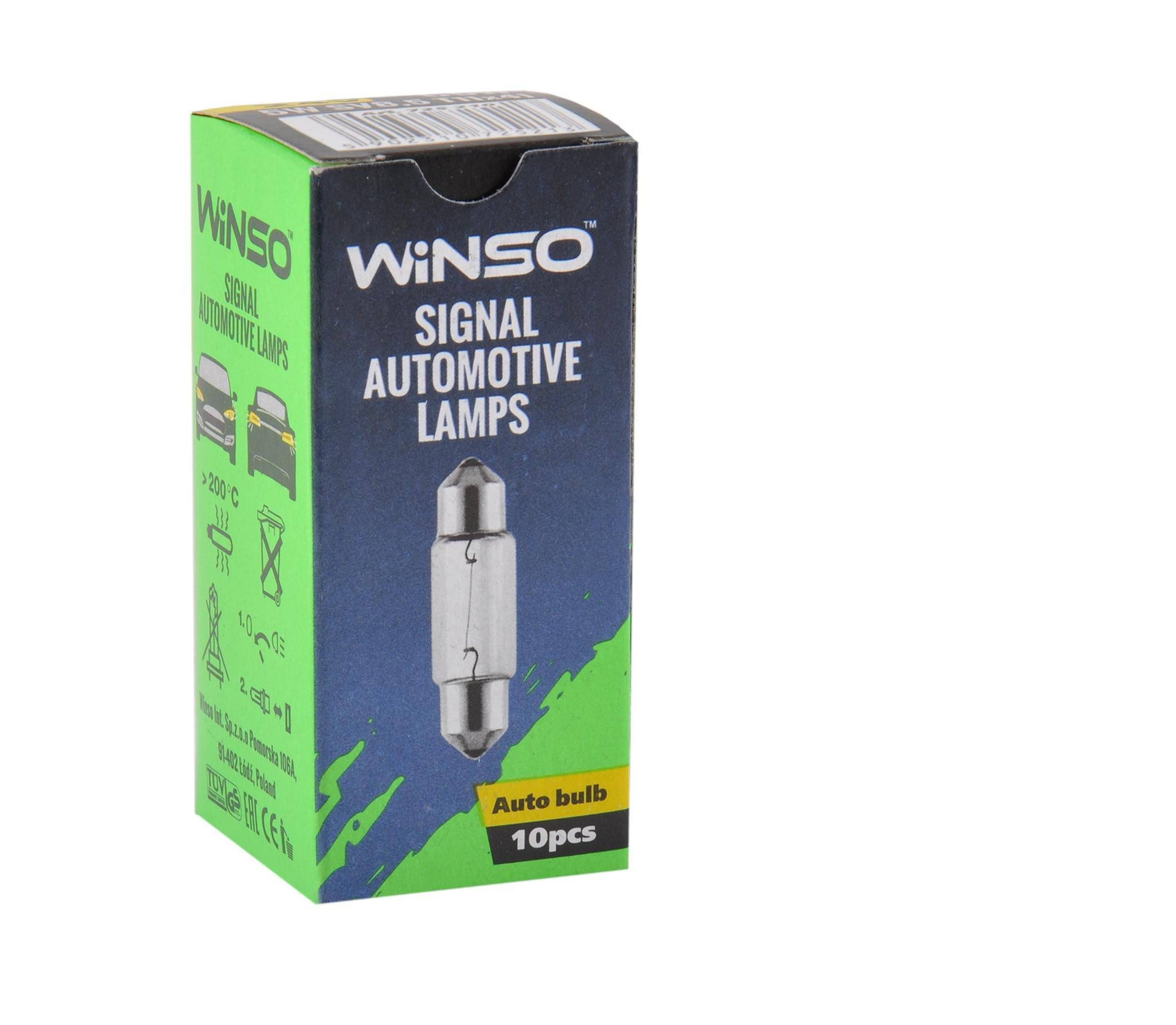 Лампа накаливания Winso 12V C5W 5W SV8.5 T11x41 10 шт.