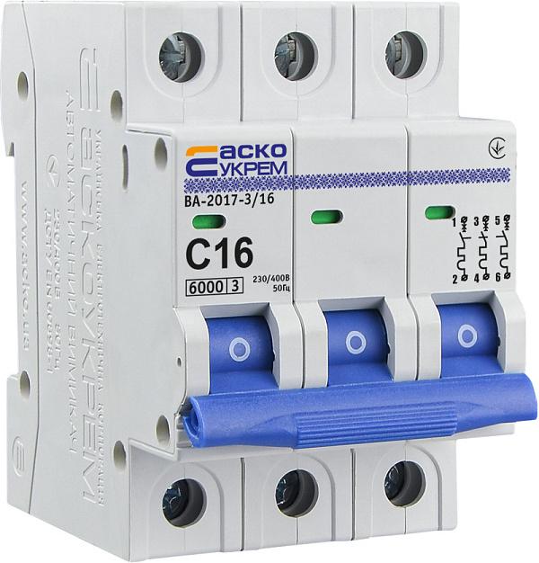 Автоматический выключатель АСКО-УКРЕМ ВА-2017/С 3р 16А
