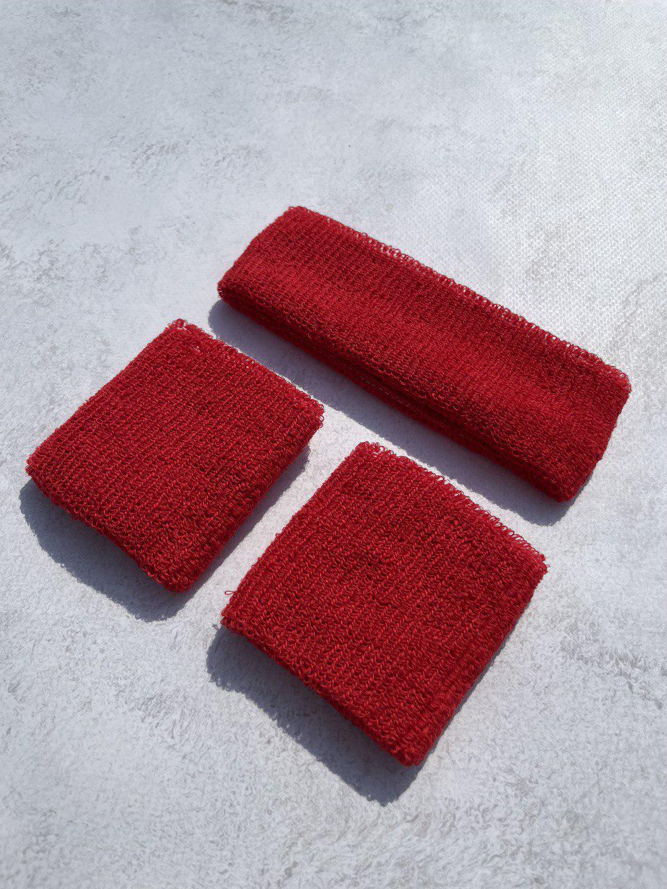 Комплект напульсники и повязка на голову махровые Красный (2629256612) - фото 2