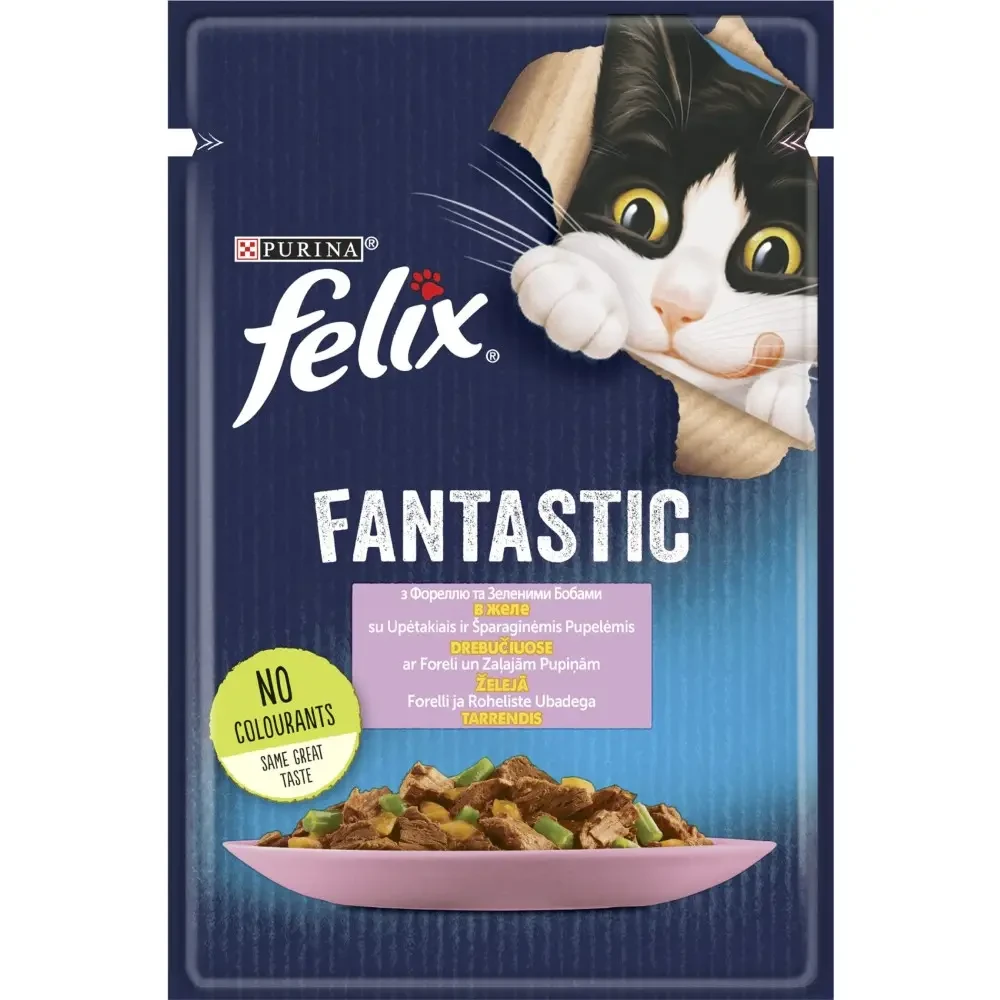 Вологий корм для котів Felix Fantastic форель та зелені боби 85 г (7613039841617) Вологий корм для котів Felix Fantastic форель та зелені боби 85 г (7613039841617)