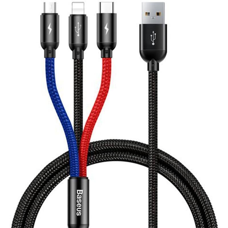 Кабель для зарядки BASEUS 3.5A Three Primary Colors 3-in-1 MicroUSB/Lightning/Type-C 1,2 м Black (CAMLT-BSY01)