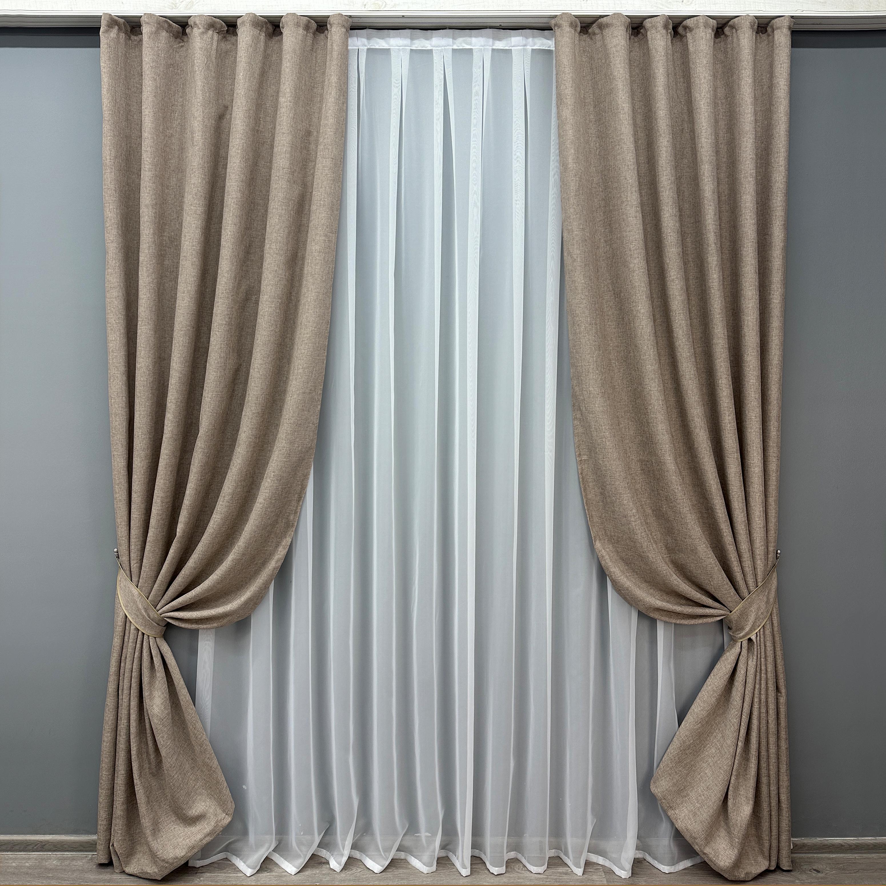 Комплект штор VR-Textil Мешковина № 113ш лен 100х275 см 2 шт. Светло-кофейный (31-019)