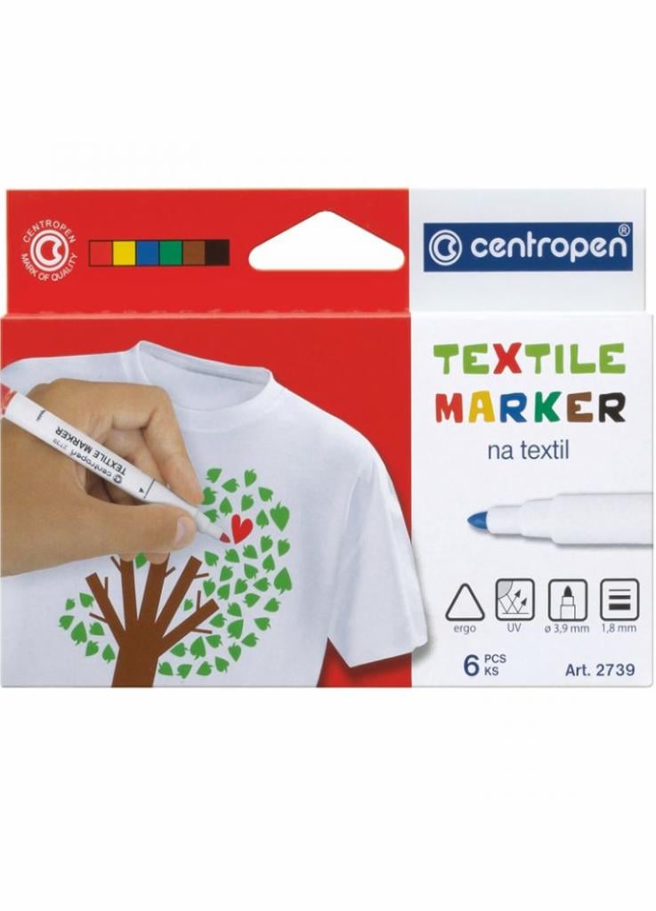 Маркер Centropen Textile 2739 2 мм 6 кольорів (8595013625101)