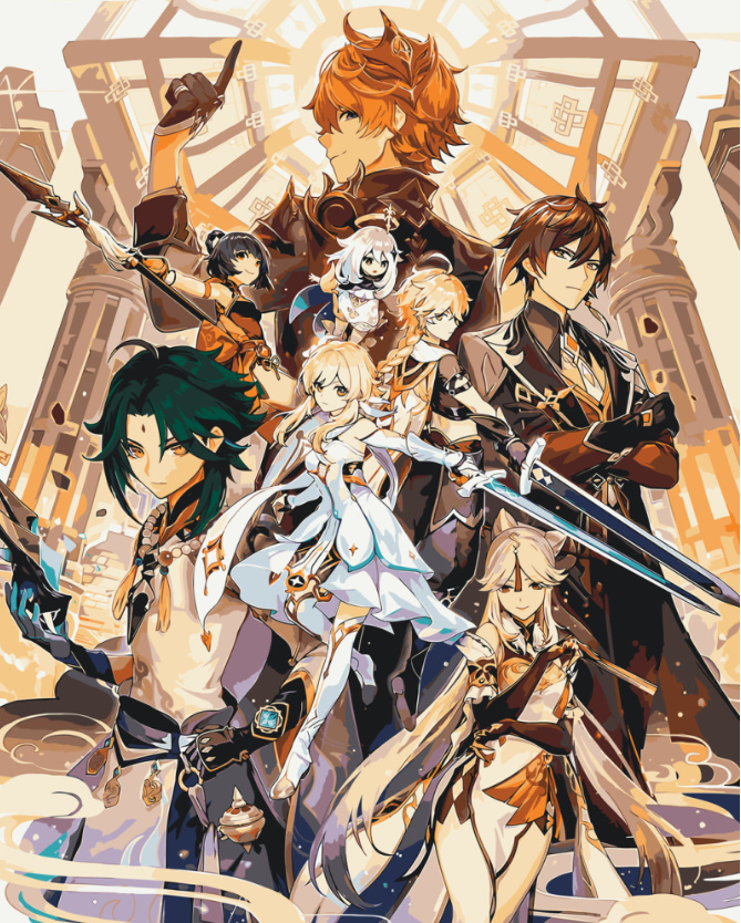 Картина за номерами Орігамі Тарталья/Джун Лі/Сян Лін/Паймон/Ітер/Люмін/Сяо/Нін Гван 40х50 см (LW30850)