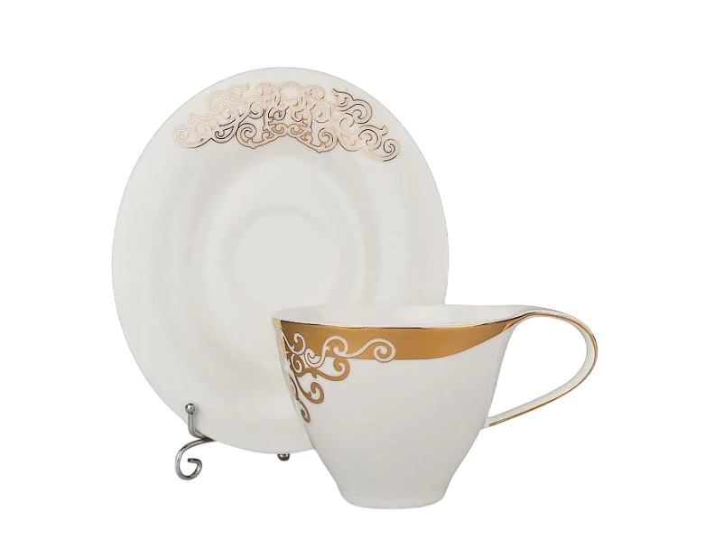 Чайний набір Lefard Золота симфонія на 6 персон чашки із золотим орнаментом 200 мл Білий (586-030)