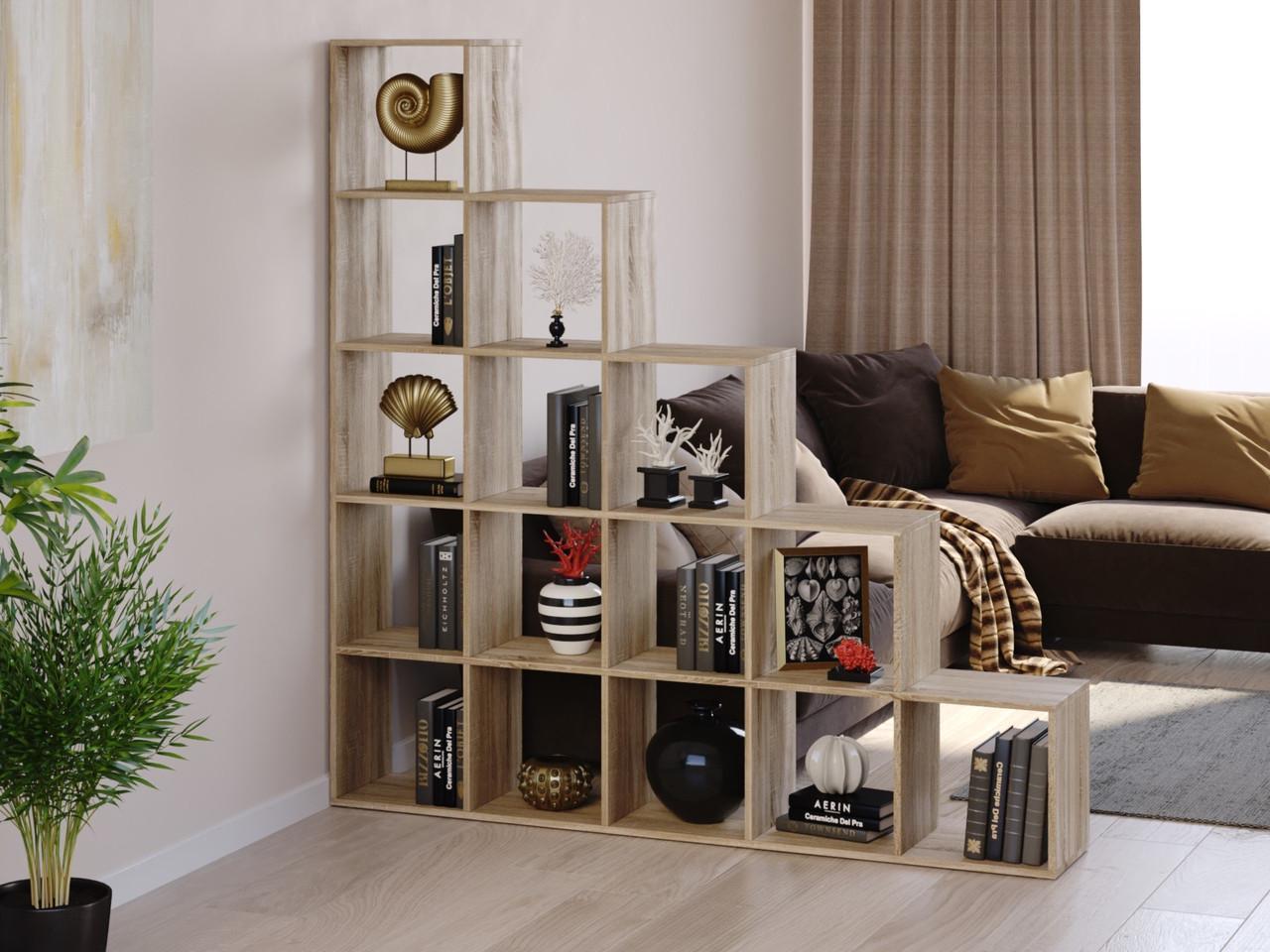 Стеллаж горка-перегородка для комнаты Moreli Stina 1776x1776x300 мм Дуб сонома (zg-s17-sonoma)