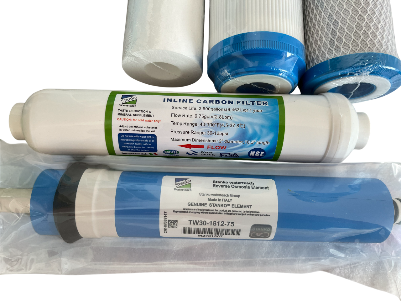Набір змінних фільтрів для обслуговування 5 ступеневих систем зворотнього осмосу Stanko 1812 75 gpd - фото 3 Набір змінних фільтрів для обслуговування 5 ступеневих систем зворотнього осмосу Stanko 1812 75 gpd - фото 3