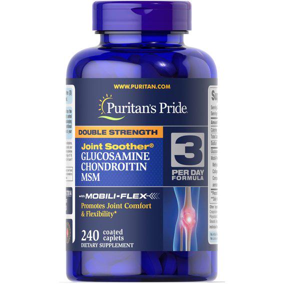 Препарат для суглобів та зв'язок Puritan's Pride Double Strength Glucosamine Chondroitin & MSM 240 Caplets (PTP-27814)