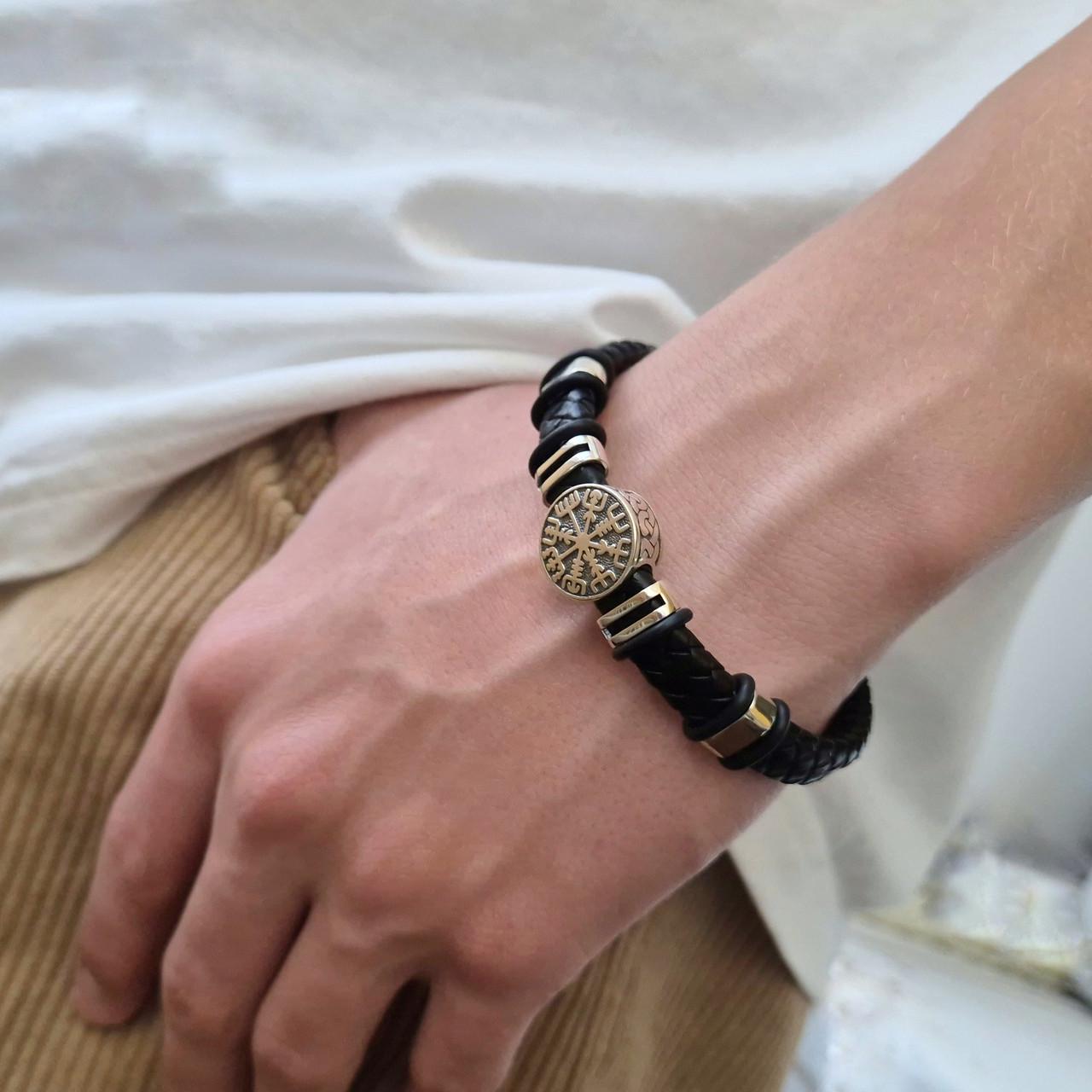 Браслет срібний шкіряний Оберіг рунічний компас 20 см 925 проби чорнене 22,39 г (75324) - фото 6 Браслет срібний шкіряний Оберіг рунічний компас 20 см 925 проби чорнене 22,39 г (75324) - фото 6