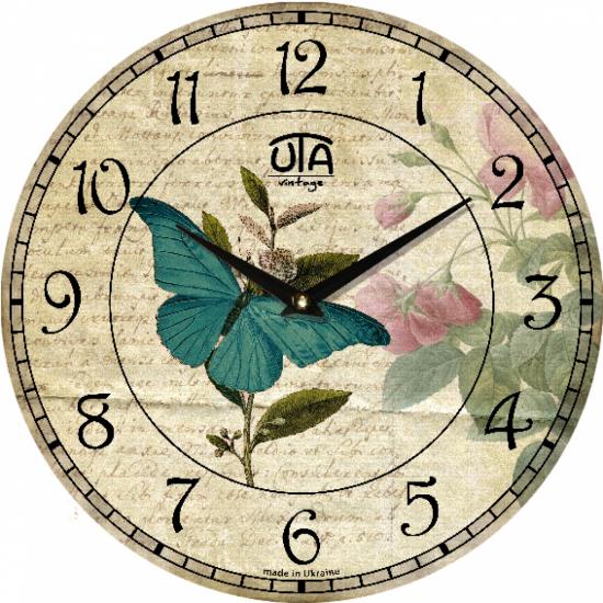 Годинник настінний UTA Vintage Метелик на квітці 33х33 см (117776)