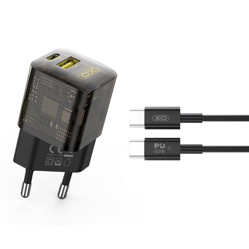 Сетевое зарядное устройство XO CE05 Gan PD30W+QC3,0 18W Type-C кабель Коричневый (XO-CE05+C)
