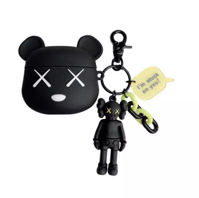 3D чехол для Apple Airpods 1/2 Bearbrick Kaws с брелоком Kaws Черный