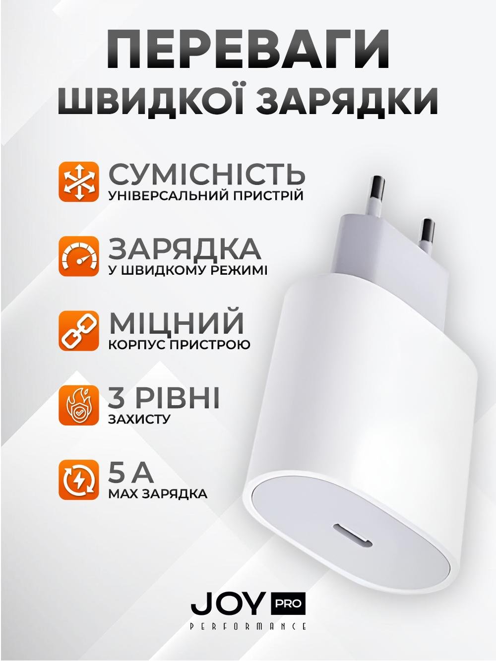 Адаптер JoyPro для iphone android USB-C Type-C 20 W Белый (9359c566) - фото 3