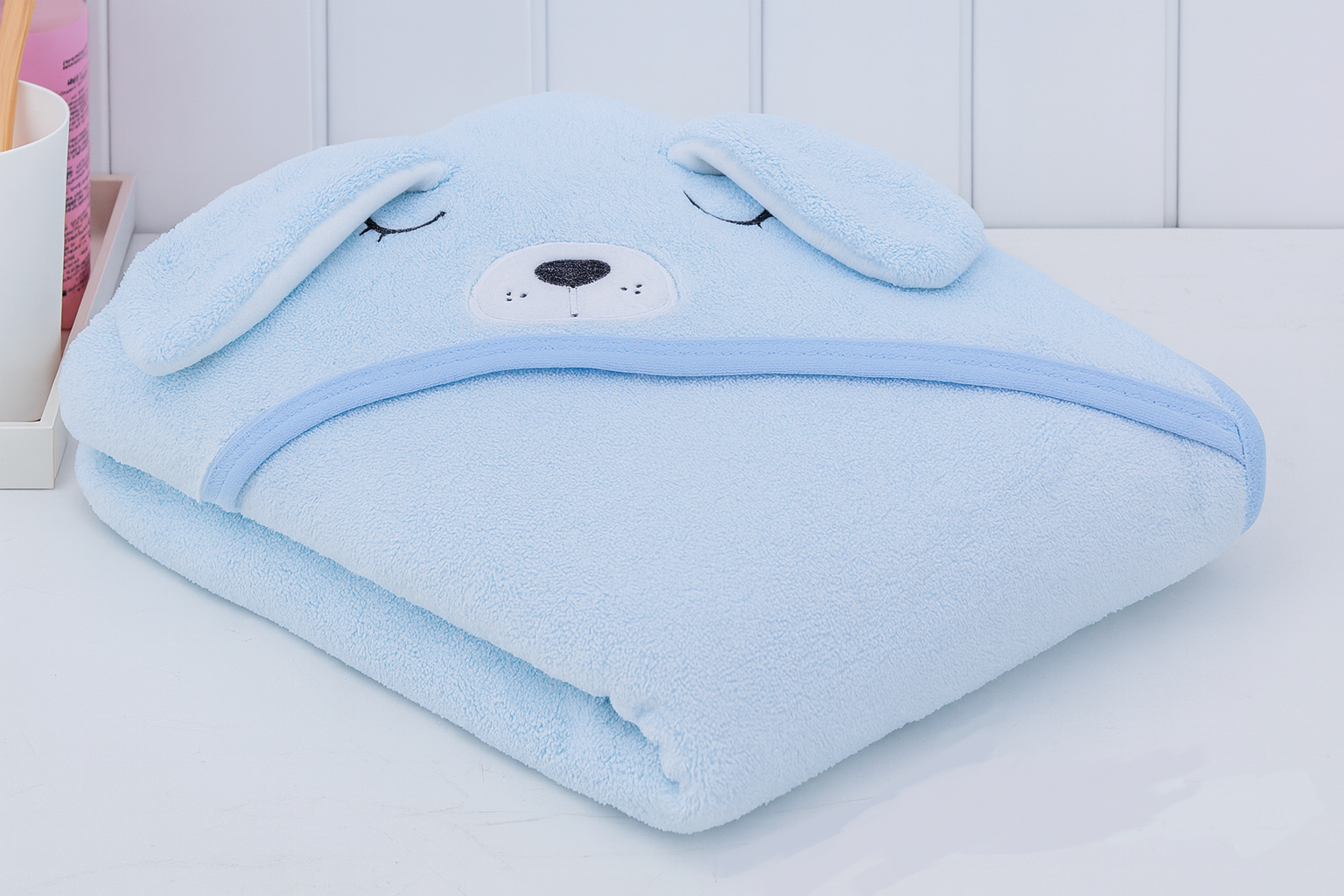 Полотенце-плед детское с капюшоном Собачка микрофибра 80х80 см Голубой (DP-796-51/blue) - фото 6