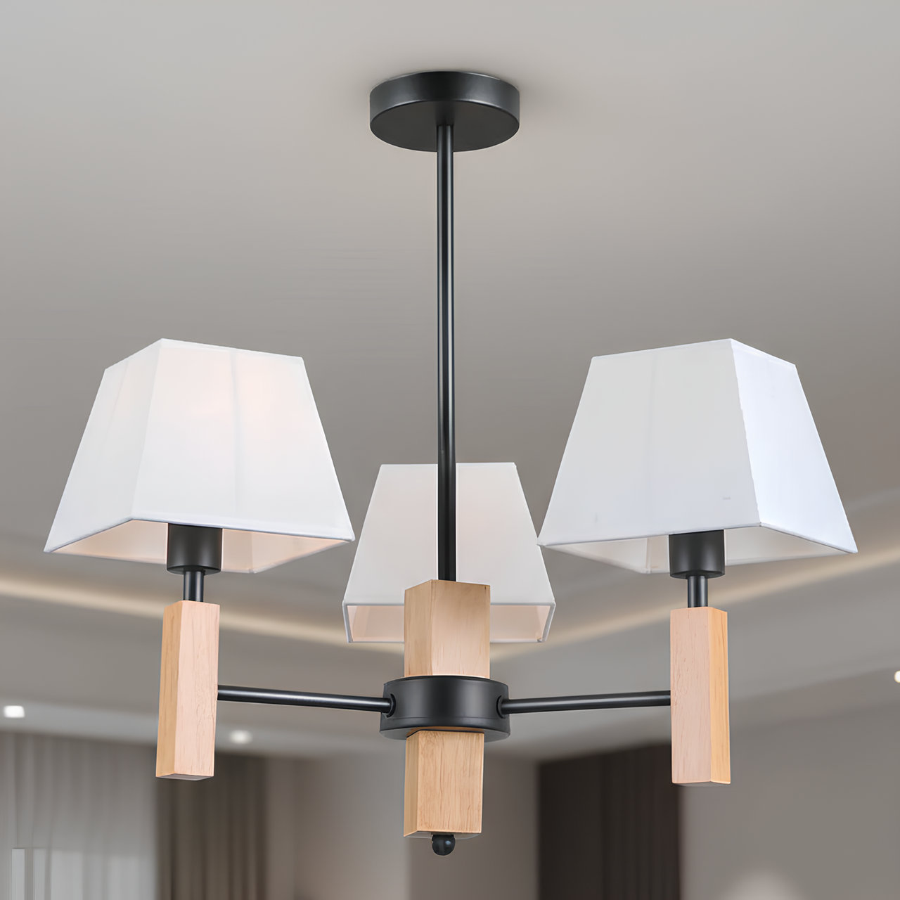 Люстра Valeso с каркасом из металла и дерева под три лампы Е27 Черный (V15-3)