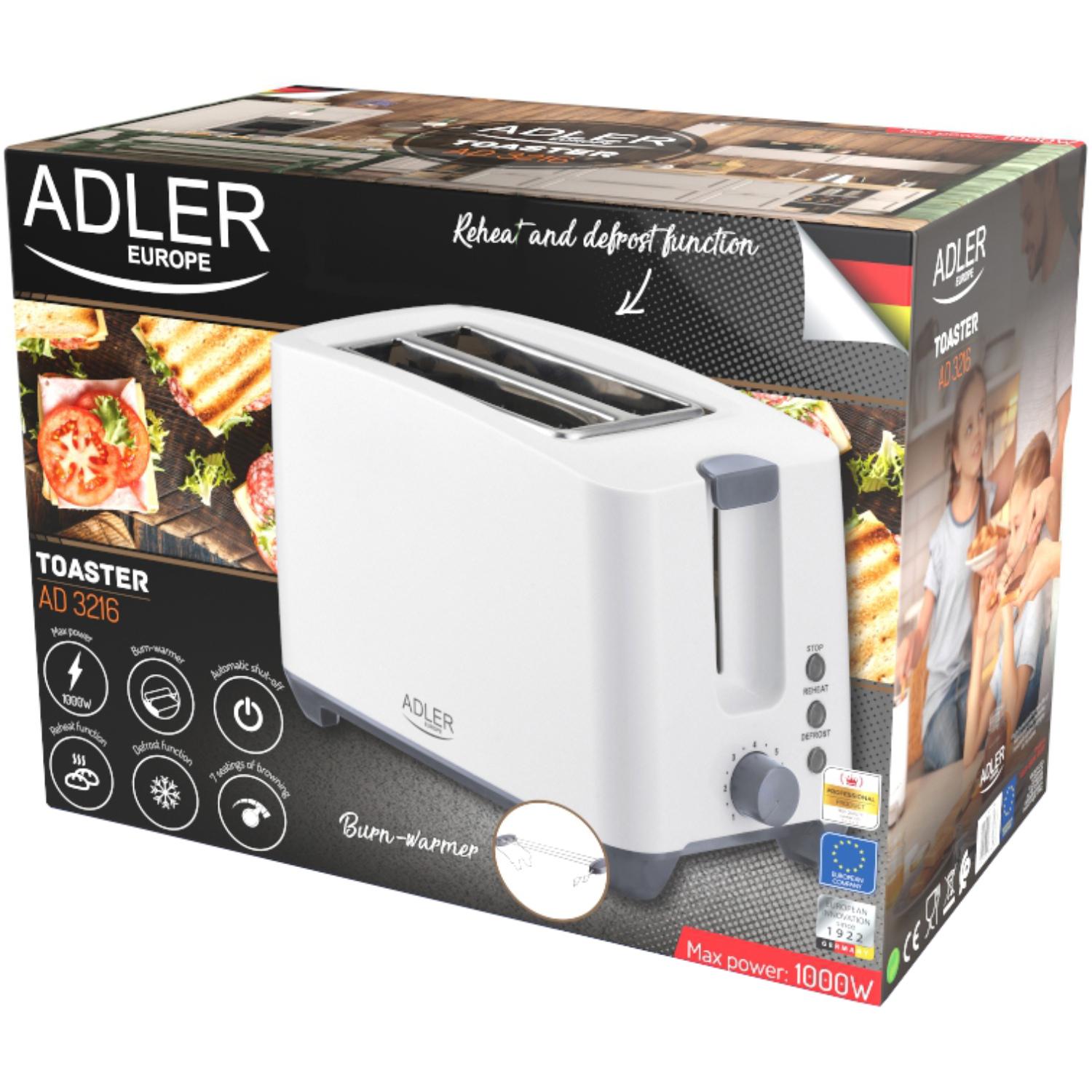 Тостер Adler AD 3216 1000W 2 відділення 7 режимів White (AD3216) - фото 5 Тостер Adler AD 3216 1000W 2 відділення 7 режимів White (AD3216) - фото 5