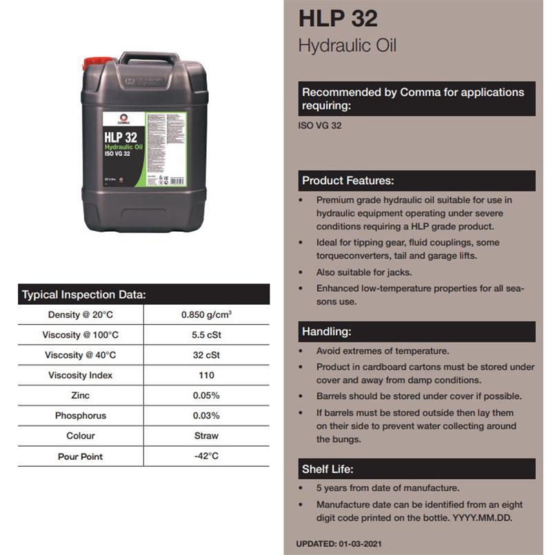 Гідравлічне мастило COMMA HLP 32 HYDRAULIC OIL 20 л - фото 2