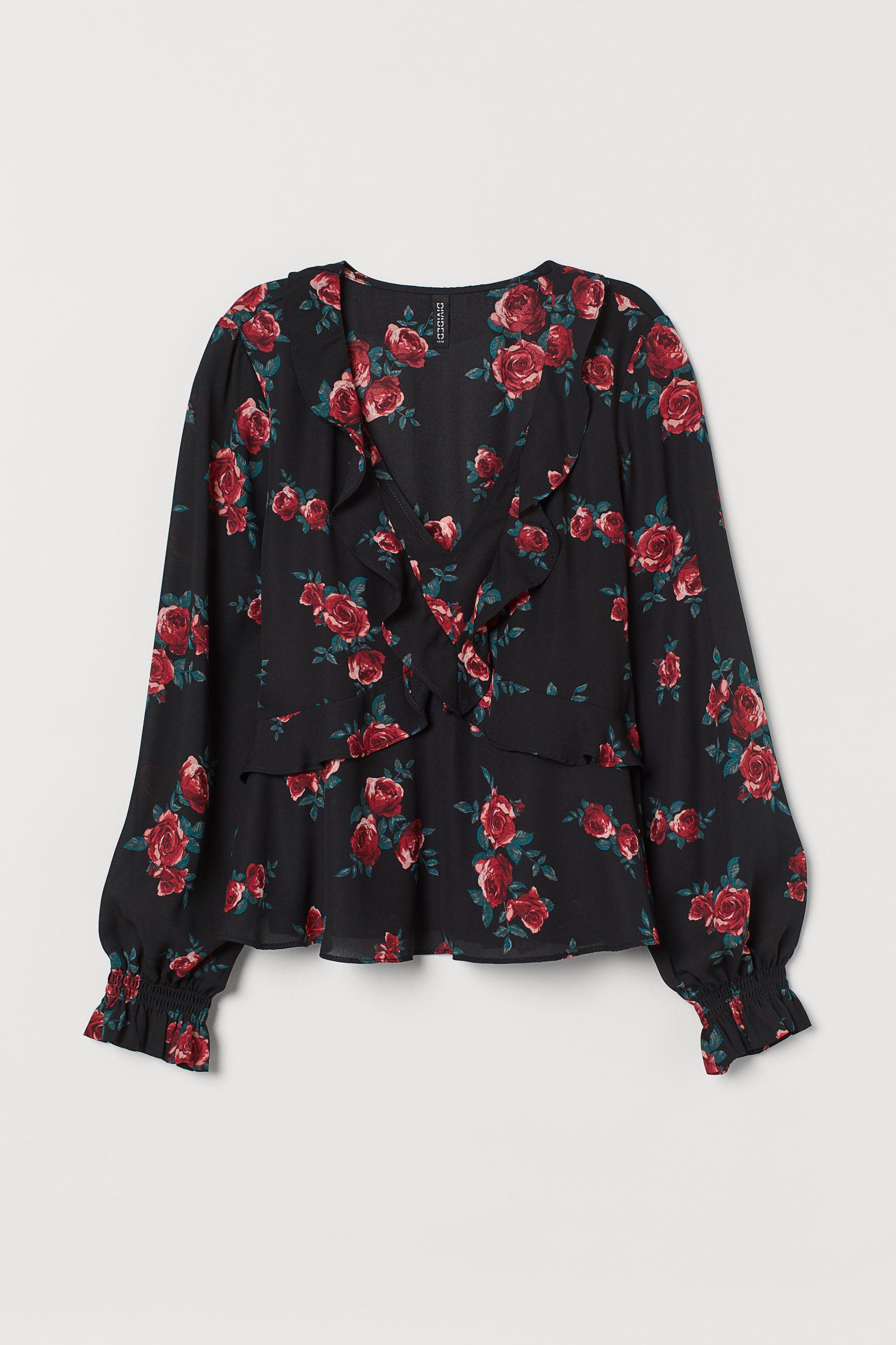 Блуза H&M Цветы р. 32 Черный (7077616650) Блуза H&M Цветы р. 32 Черный (7077616650)