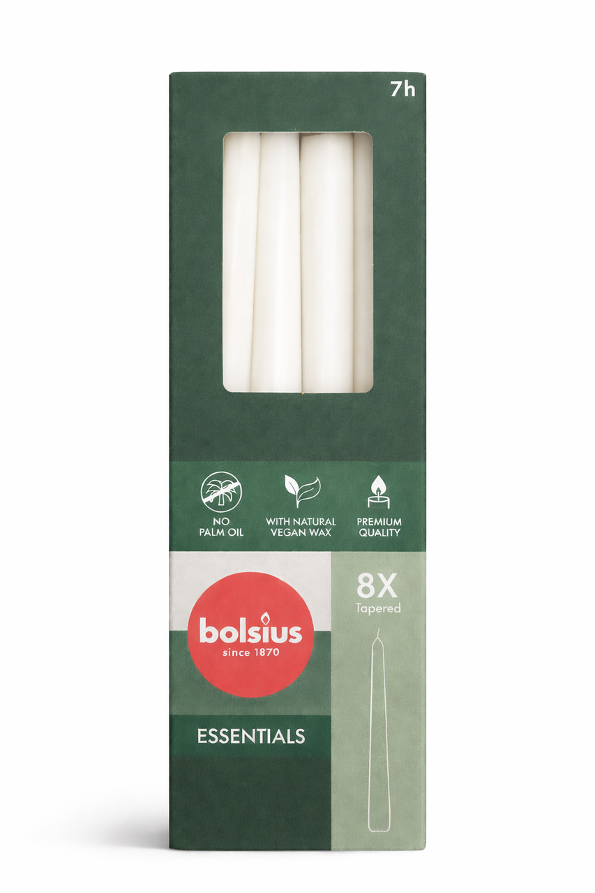 Свеча конусная Bolsius 245/24 8 шт. Белый
