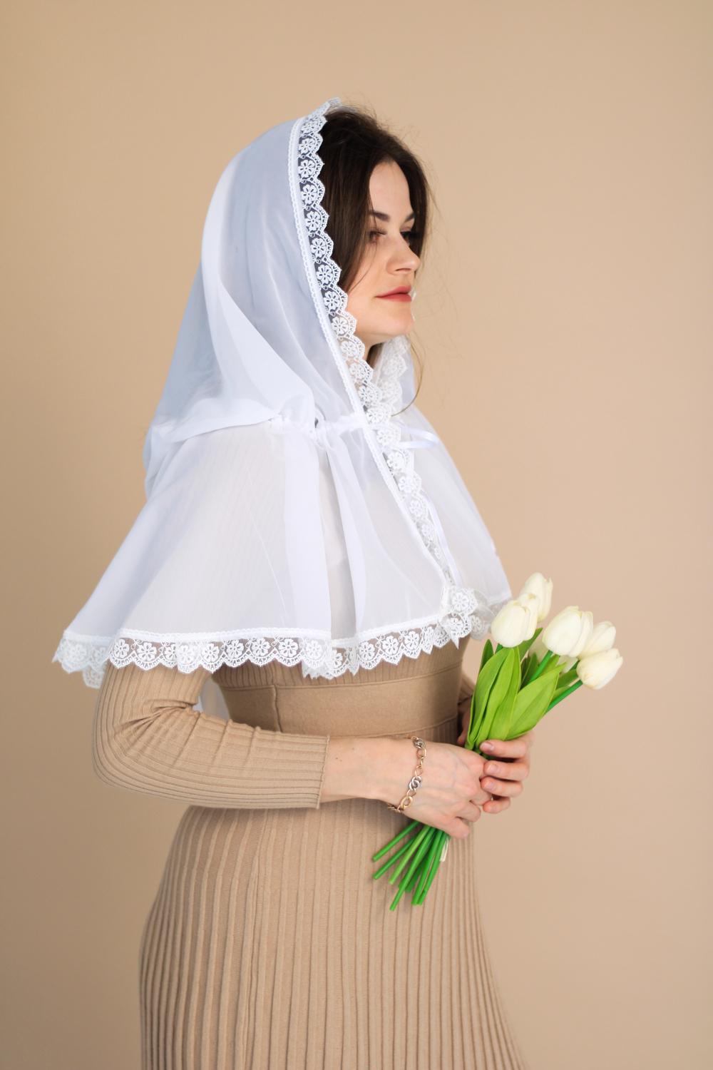 Палантин для храму на голову 80x120 с Ніжно-молочний (п010) - фото 6 Палантин для храму на голову 80x120 с Ніжно-молочний (п010) - фото 6