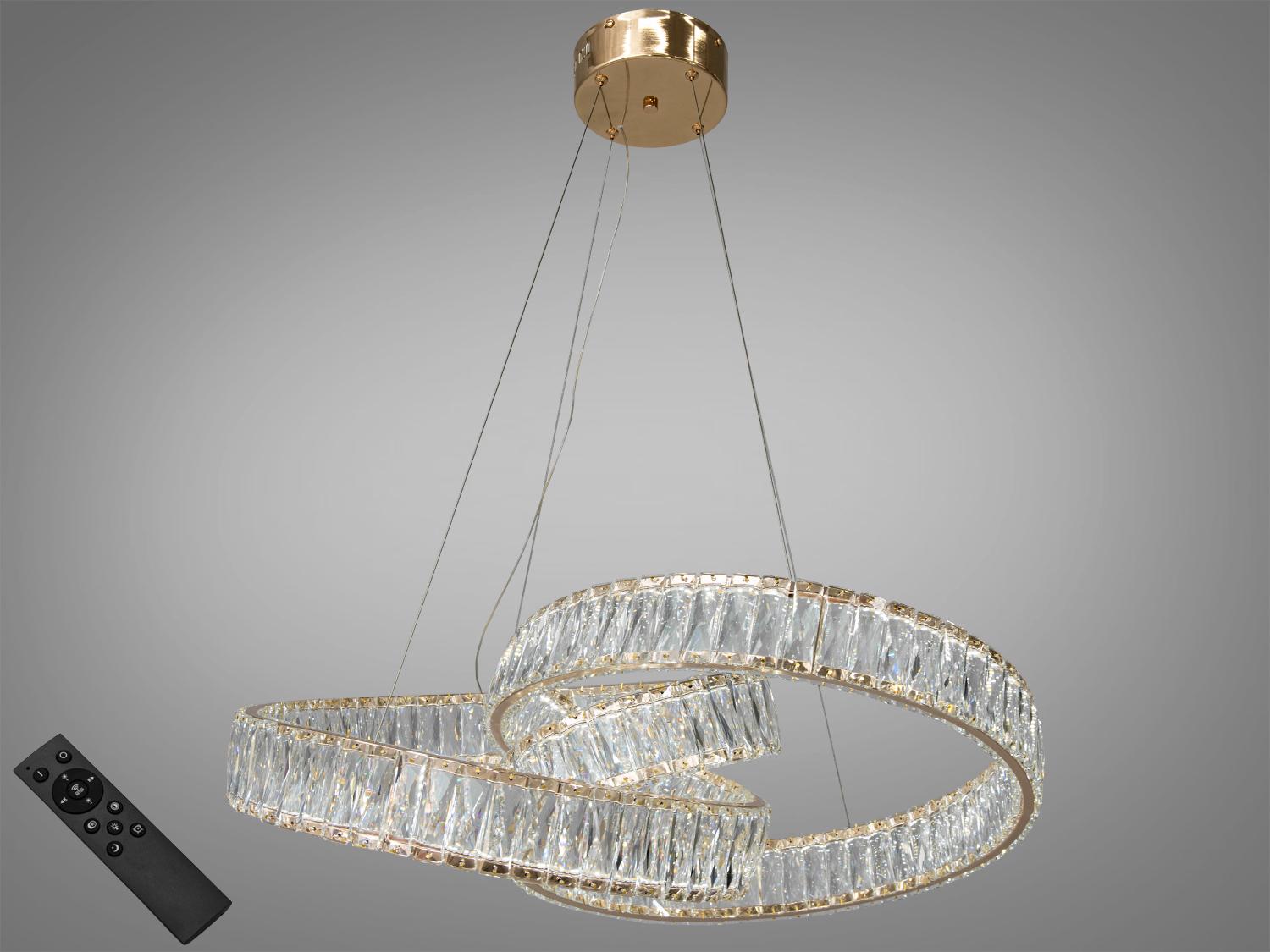 Люстра подвесная LED хрусталь пульт 80W Золотой (531/600G)