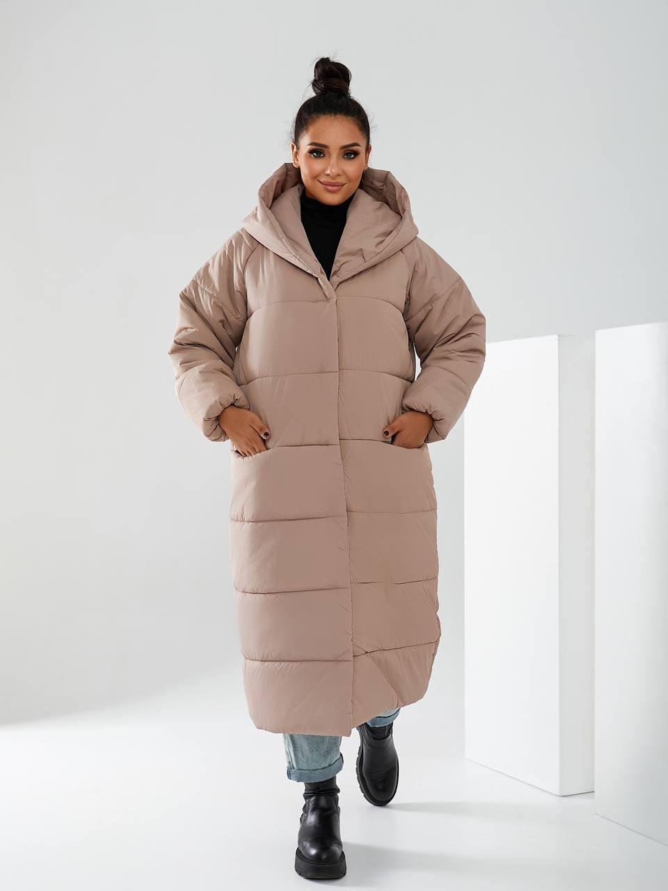 Пальто-пуховик длинное на кнопках Аiza А521 р. 42-44 Кофе с молоком - фото 2 Пальто-пуховик длинное на кнопках Аiza А521 р. 42-44 Кофе с молоком - фото 2