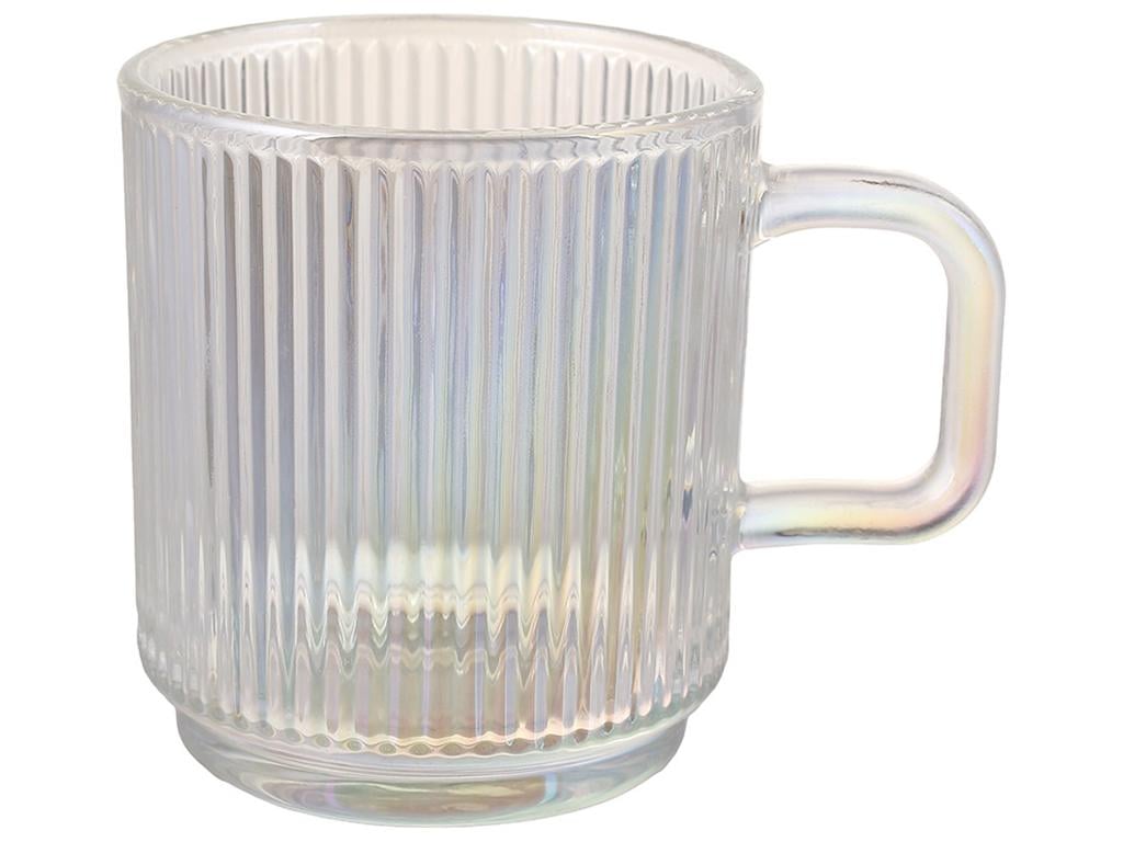 Кружка ребриста из прозрачного стекла с перламутром 350 мл (BDI-992-210) Кружка ребриста из прозрачного стекла с перламутром 350 мл (BDI-992-210)