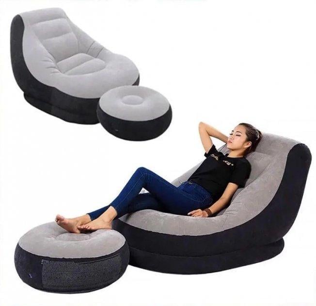 Кресло надувное AIR SOFA с пуфом для отдыха велюровое покрытие (D-2019090560) - фото 2