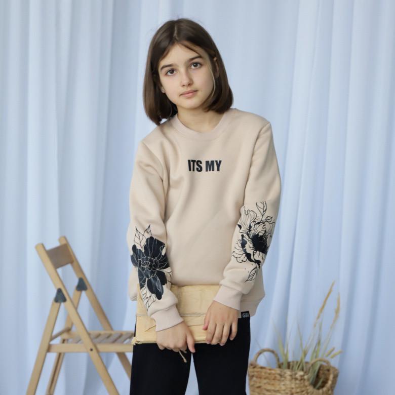 Світшот підлітковий для дівчинки GBI TEENS Its my 158 см Бежевий (13768)