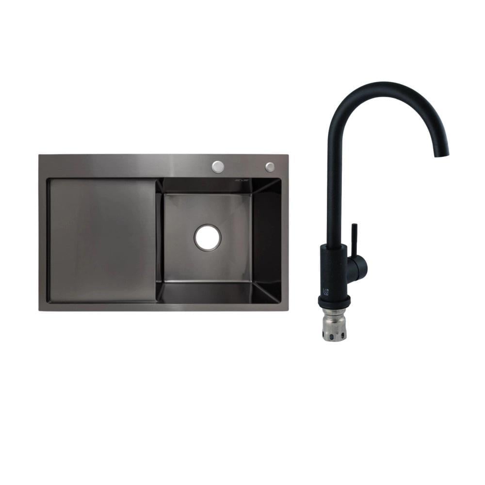 Мийка для кухні Lidz 7849 крило зліва Brushed PVD/Lidz змішувач для кухні Black