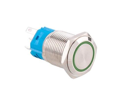Кнопка 19K-P11DZ 19 мм фіксується 9-24 В зелена підсвітка LED 5pin (535930)
