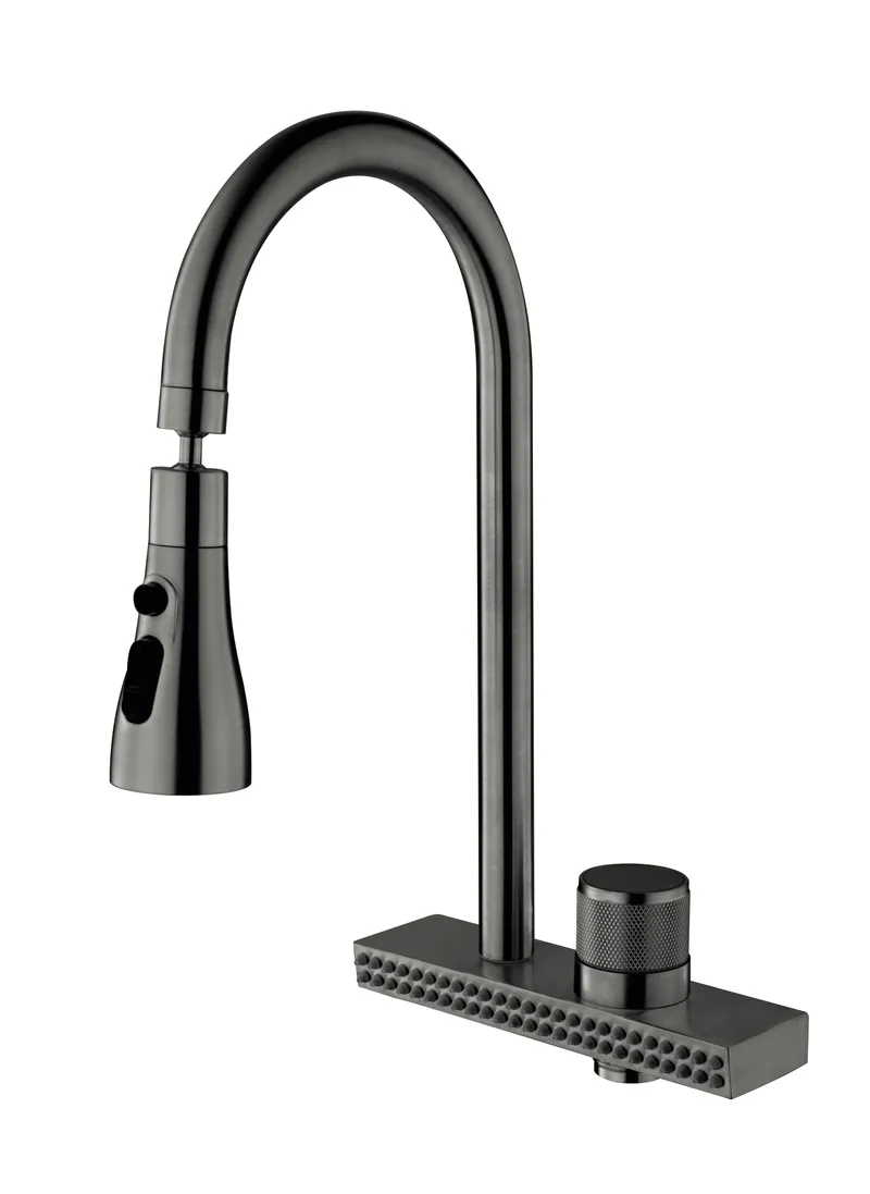 Змішувач для кухні MIXXUS FOL-017 Graphite з функцією водоспад із нержавіючої сталі (MI6344)