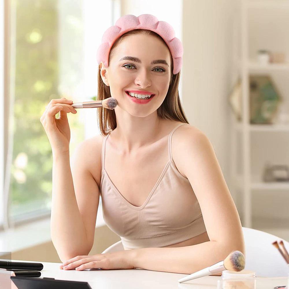 Комплект мягкий косметический обруч и напульсники для умывания Светло-розовый - фото 2 Комплект мягкий косметический обруч и напульсники для умывания Светло-розовый - фото 2