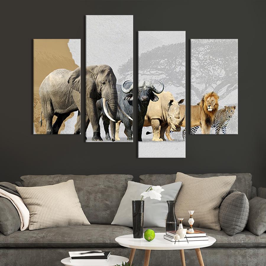 Модульная картина из четырех частей на холсте интерьерная картина Жители африканской саванны 129x90 см (158-42)