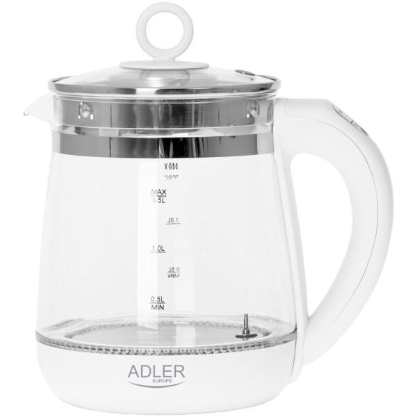 Электрочайник-заварник Adler AD 1299 стеклянный с установкой температуры 2200 Вт 1,5л White (AD1299) Электрочайник-заварник Adler AD 1299 стеклянный с установкой температуры 2200 Вт 1,5л White (AD1299)