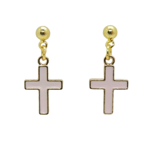 Сережки-гвоздики Liresmina Jewelry Рожеві хрестики з емалі 2,3 см Золотистий (1751826680)