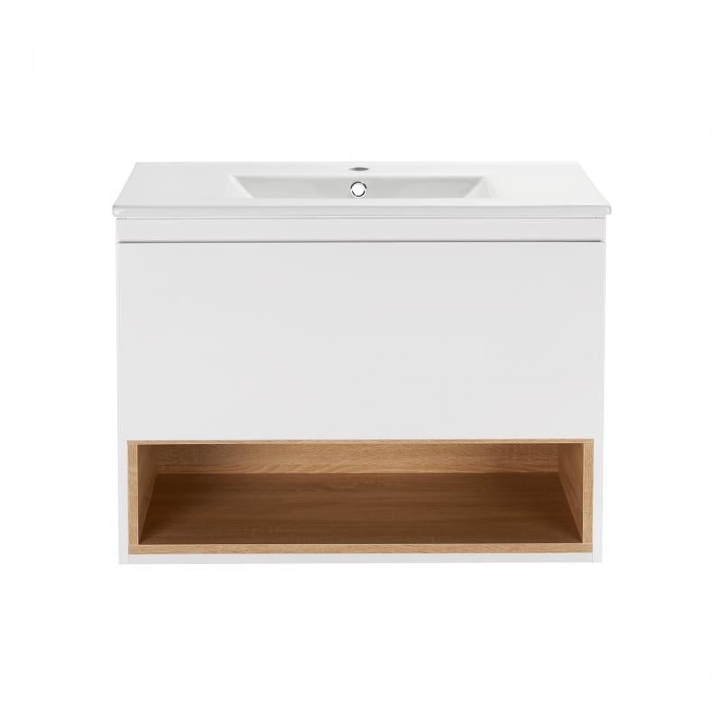 Комплект тумба підвісна та раковина врізна Q-tap Robin 800х580х437 White/Whitish oak (QT1372TPВ8001WWO)