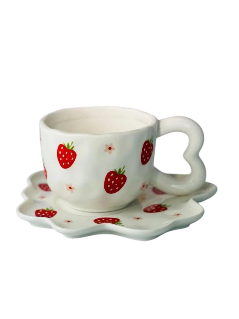 Чашка кофейная с блюдцем Клубника керамическая 250 мл (OS-8030-417)